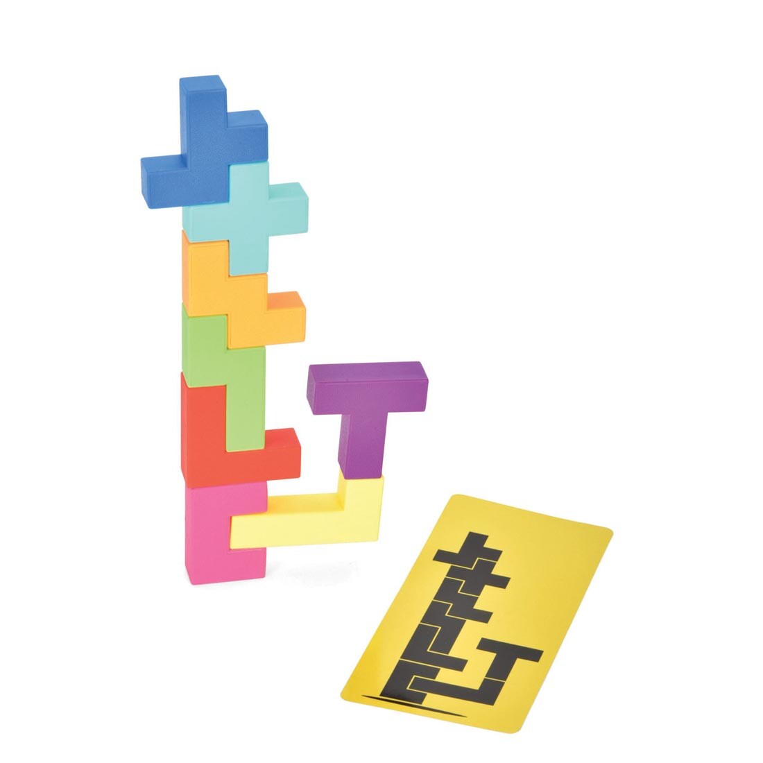 Example card and built structure from the Buildzi Stacking Game