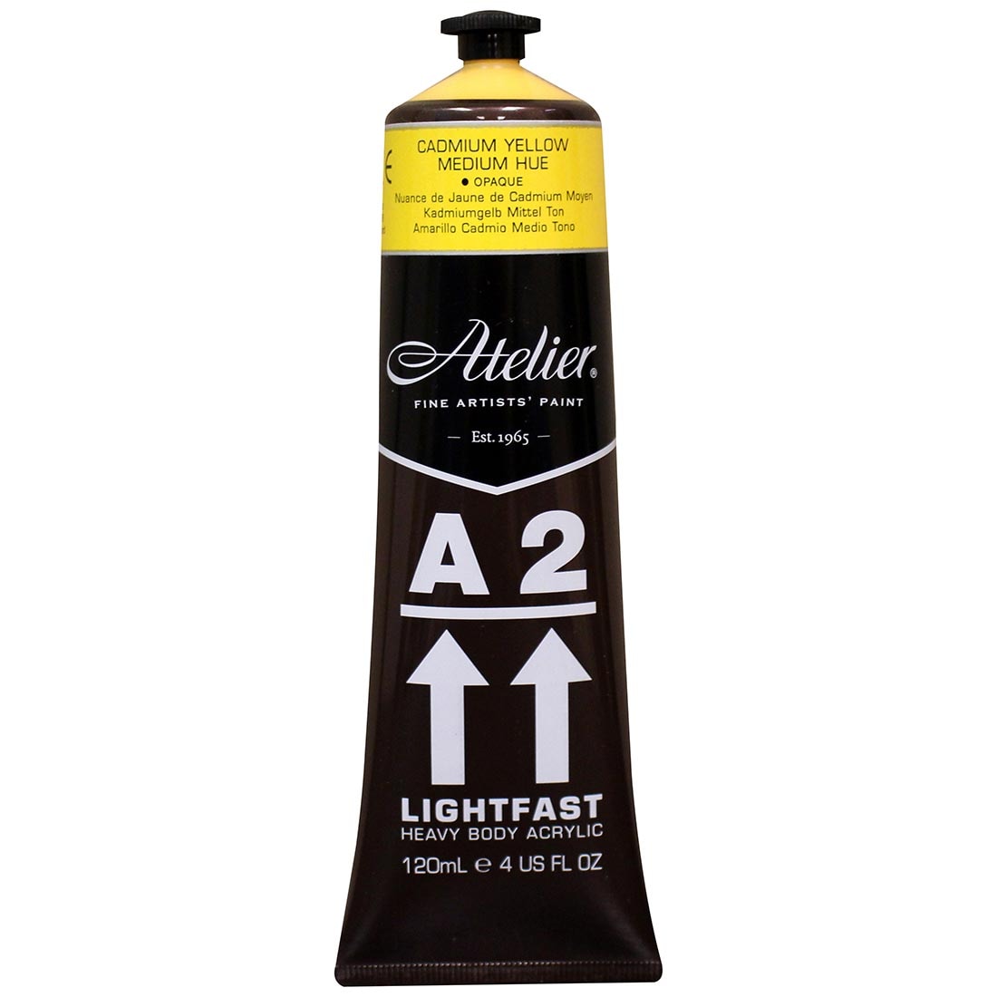 Tube of Cadmium Yellow Medium Hue Atelier A2 Lightfast Heavy Body Artist Acrylic