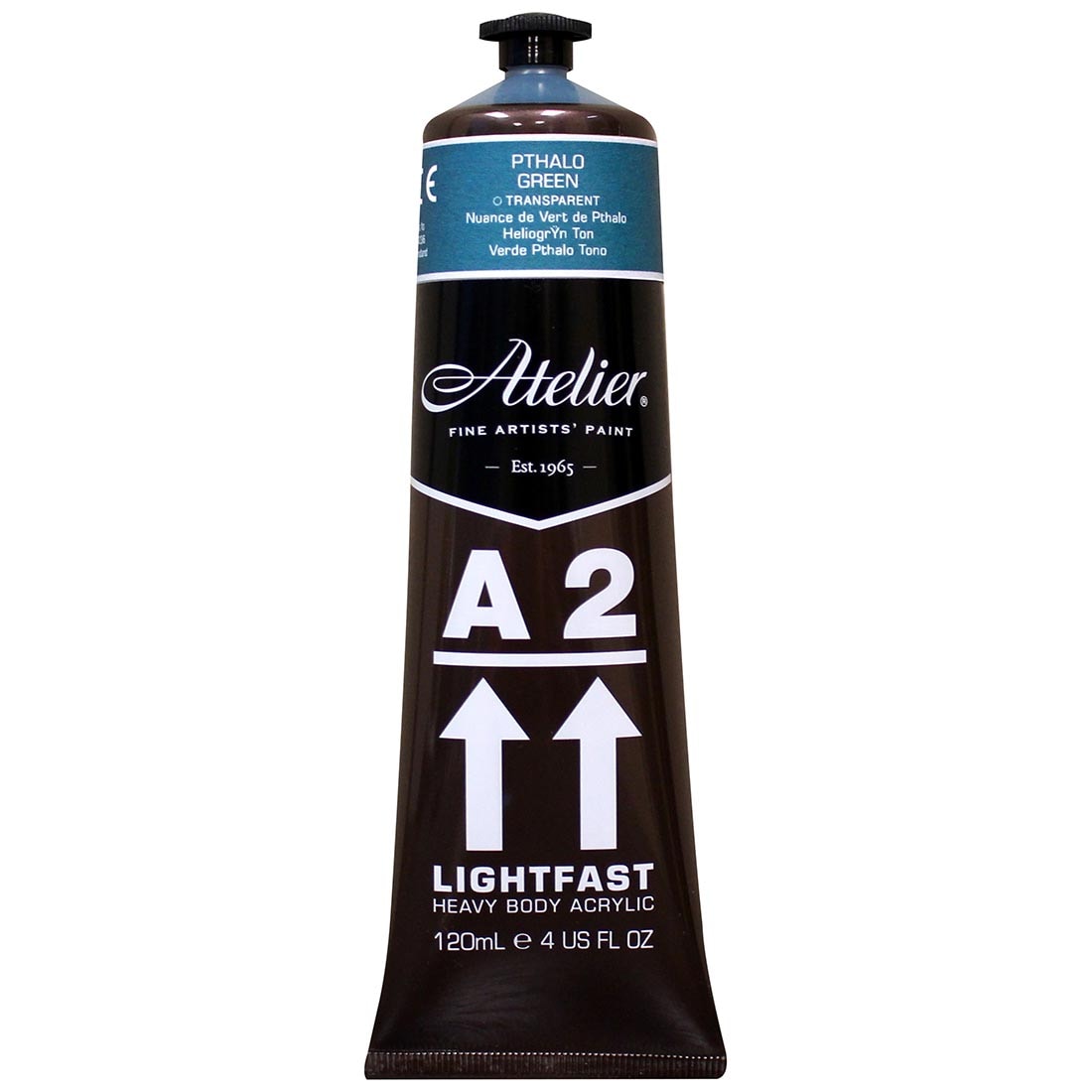 Tube of Pthalo Green Atelier A2 Lightfast Heavy Body Artist Acrylic