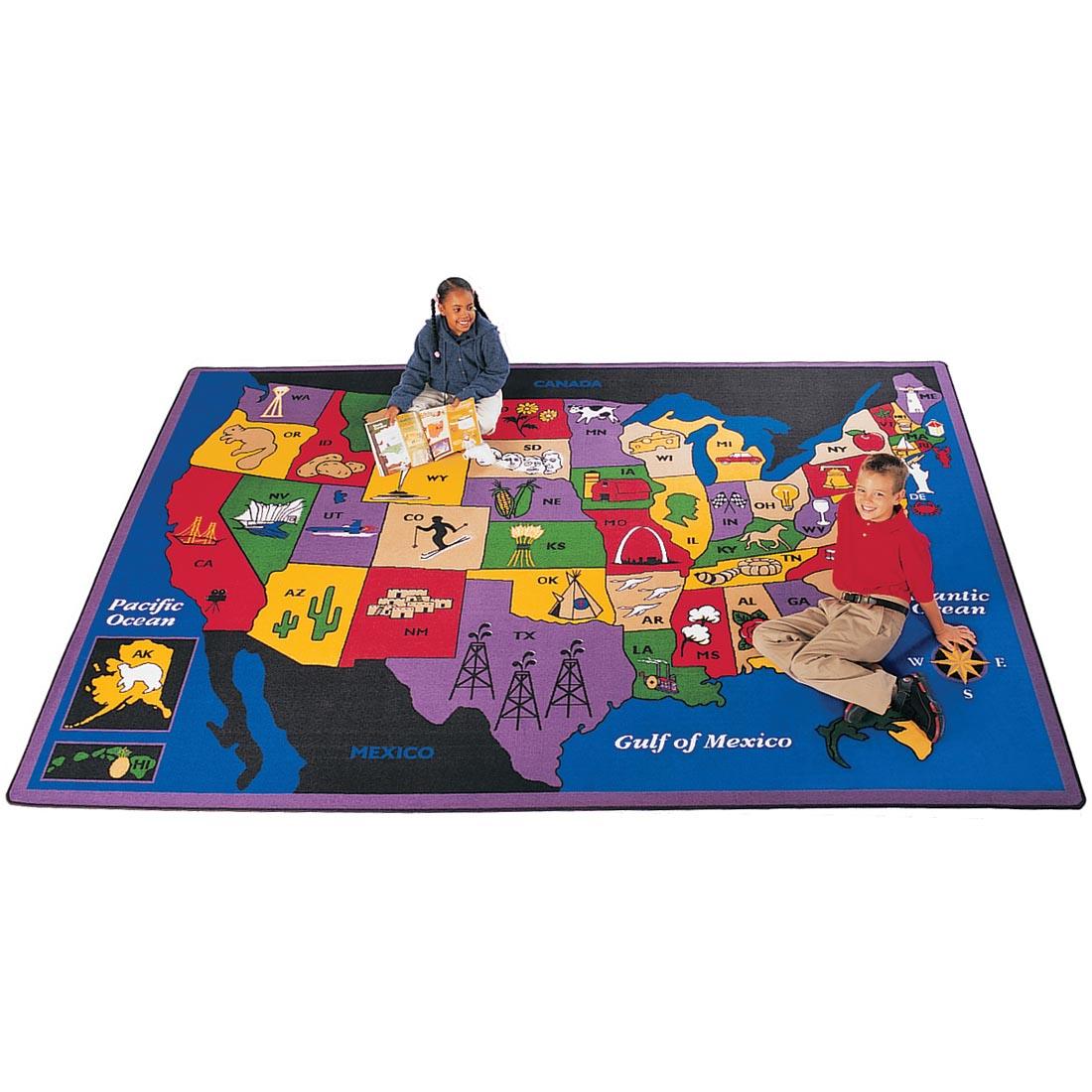 Children sitting on the Discover America Rug by Carpets For Kids