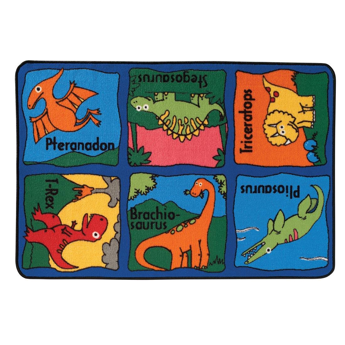 Dinosaur Rug with pteranadon, stegosaurus, triceratops, t-rex, brachiosaurus and pliosaurus