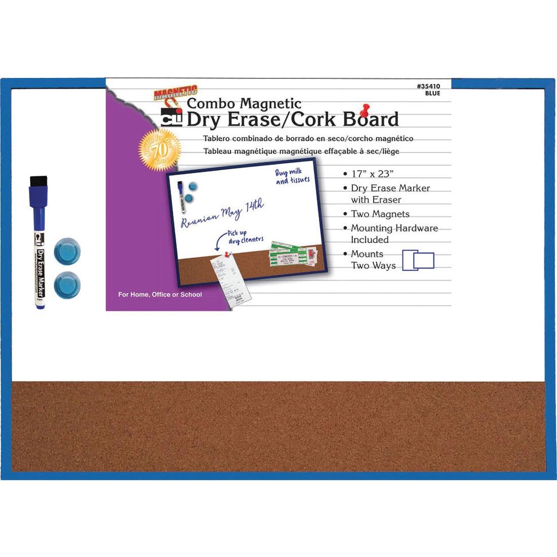 Combo Magnetic Dry Erase/Cork Board With Blue Border By Charles Leonard