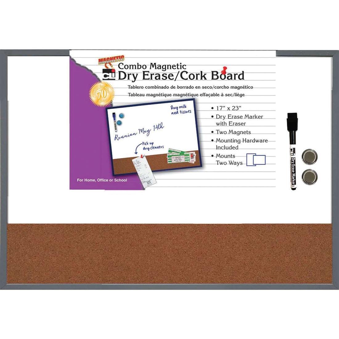 Combo Magnetic Dry Erase/Cork Board With Gray Border By Charles Leonard