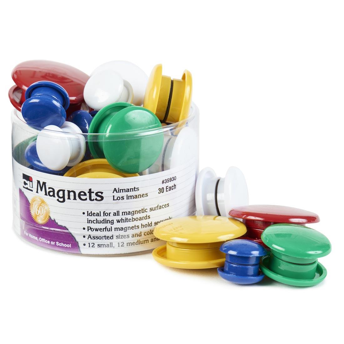 Bucket of Assorted Color and Sized Round Magnets