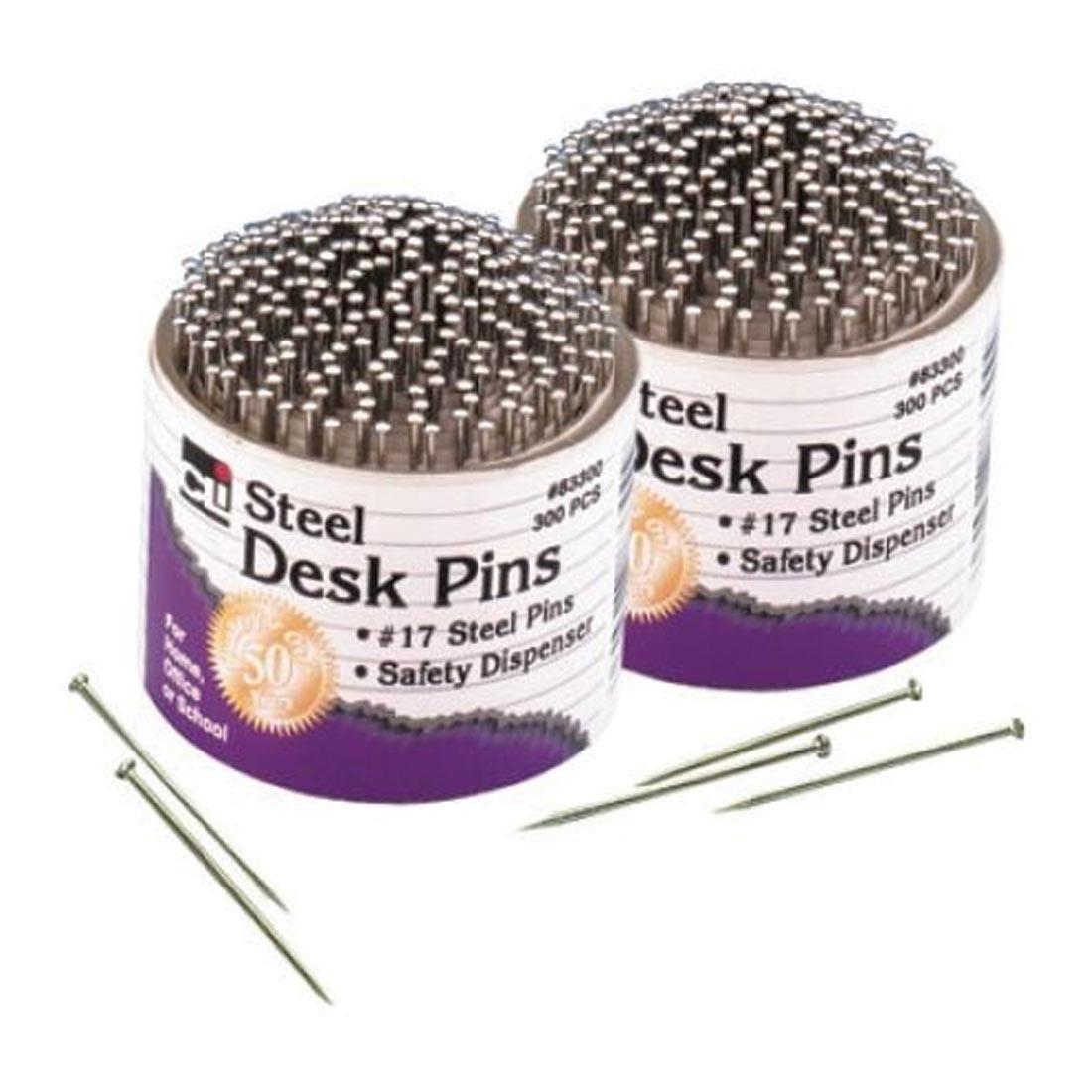 Two Dispensers of Straight Steel Desk Pins
