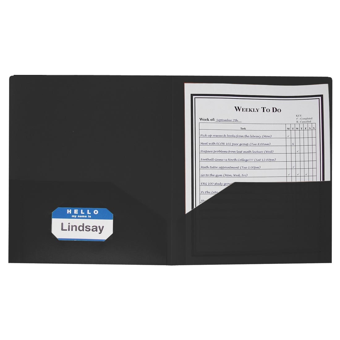2-Pocket Black Poly Portfolio with a name tag in the business card holder