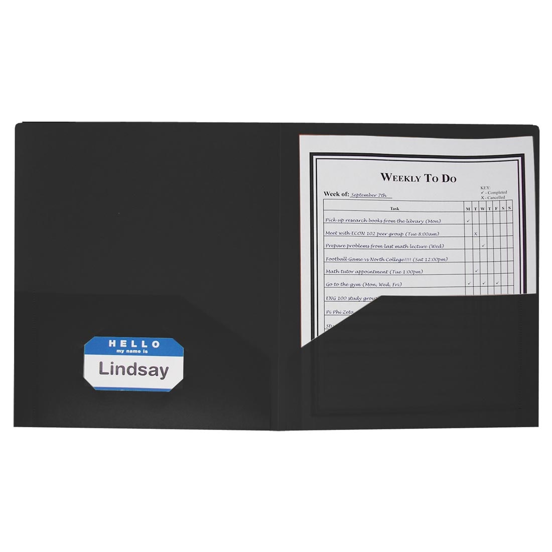 2-Pocket Black Poly Portfolio with a name tag in the business card holder