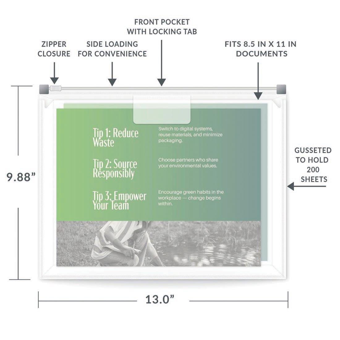 Zip 'N Go Reusable Poly Envelope, showing measurements and features