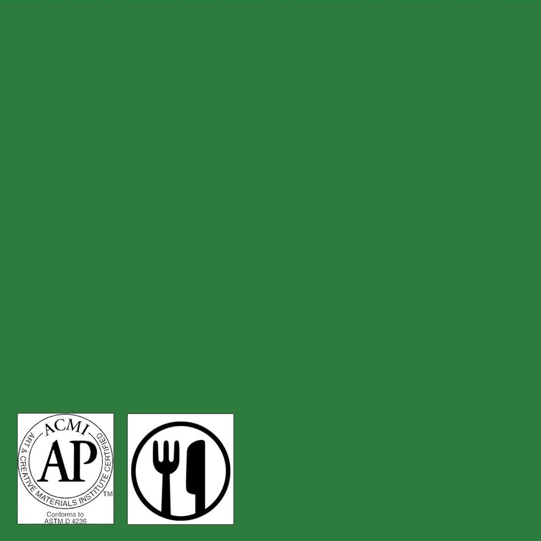 Color sample of Ivy Green United Series Gloss Glaze with symbols for AP Seal and food safe