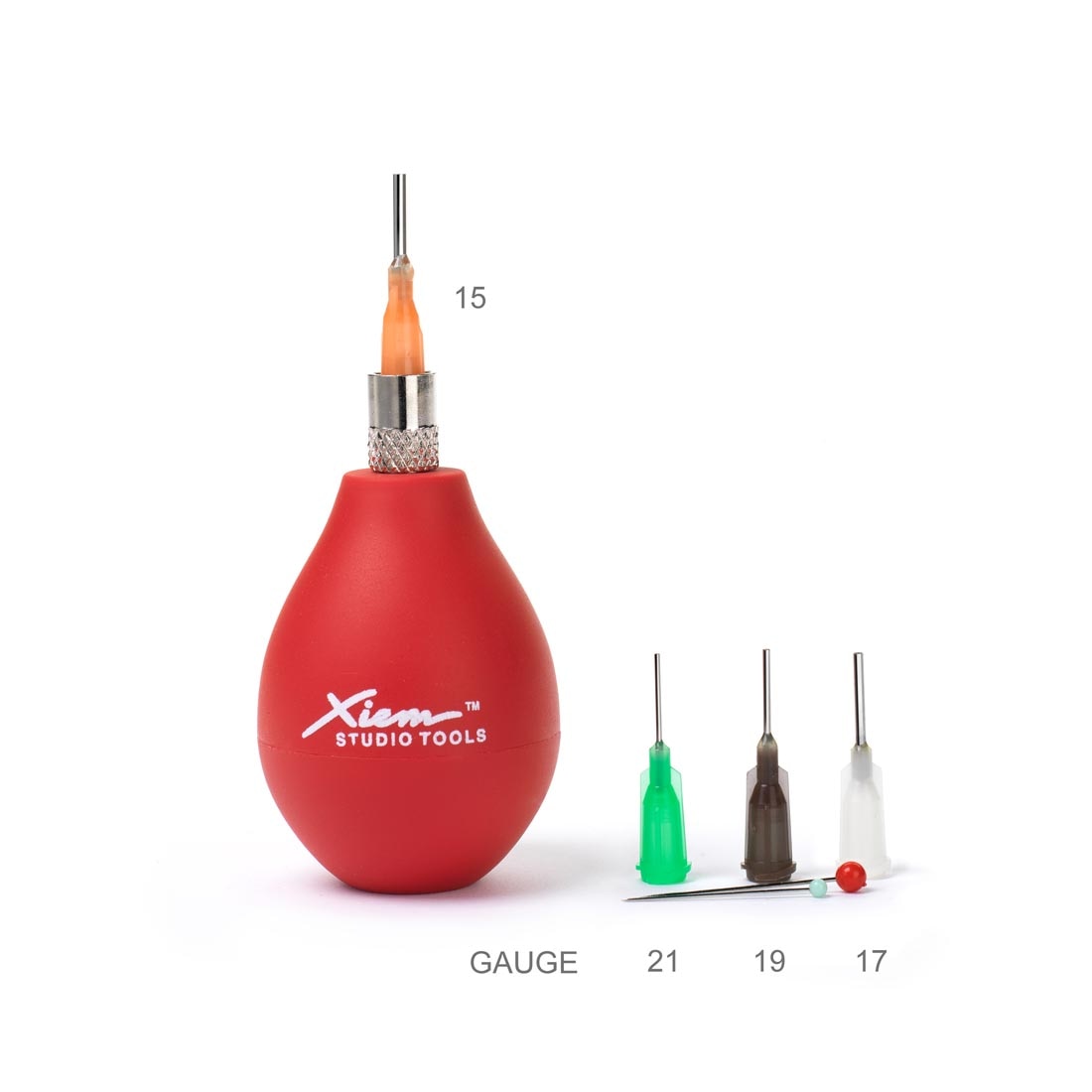 Xiem Tools 1 oz. Precision Applicator Set with tips labeled Gauge 15, 21, 19, 17