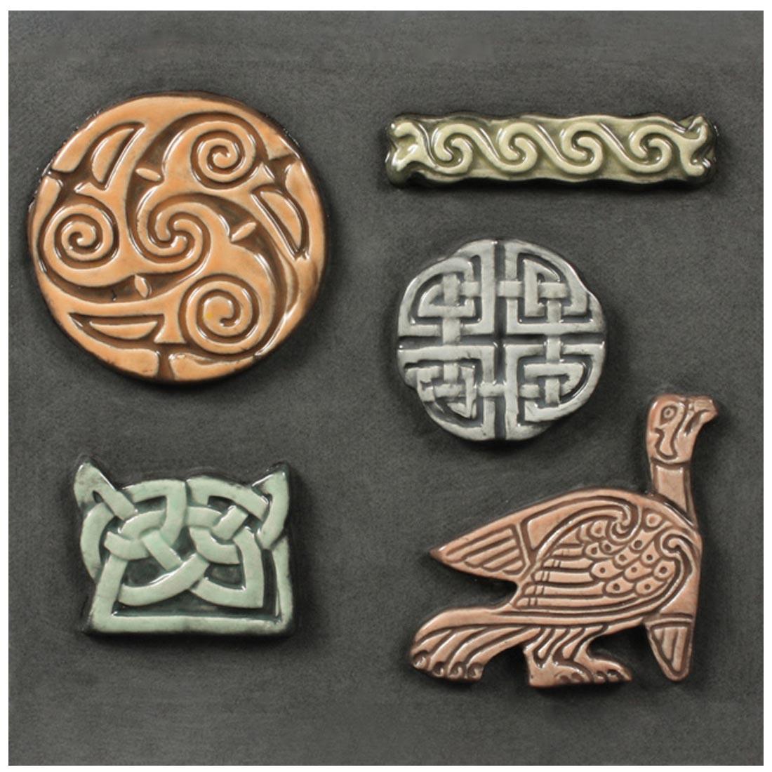 Clay pieces made with Mayco Celtic Sprig Molds