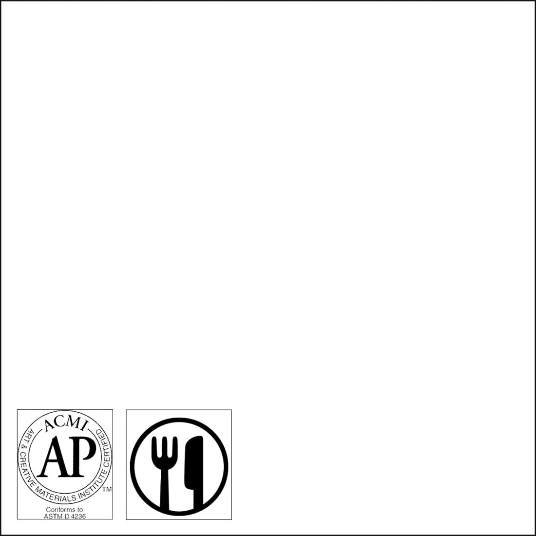 Color sample of Mayco Crystal Clear Brushing Glaze with symbols for AP Seal and food safe