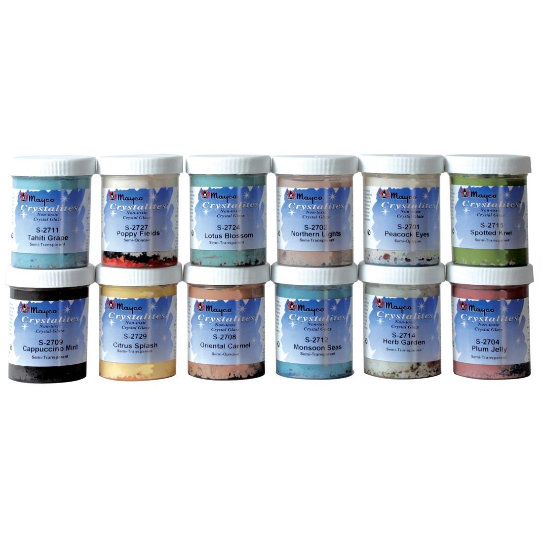 12 jars of Mayco Jungle Gems Crystal Glazes
