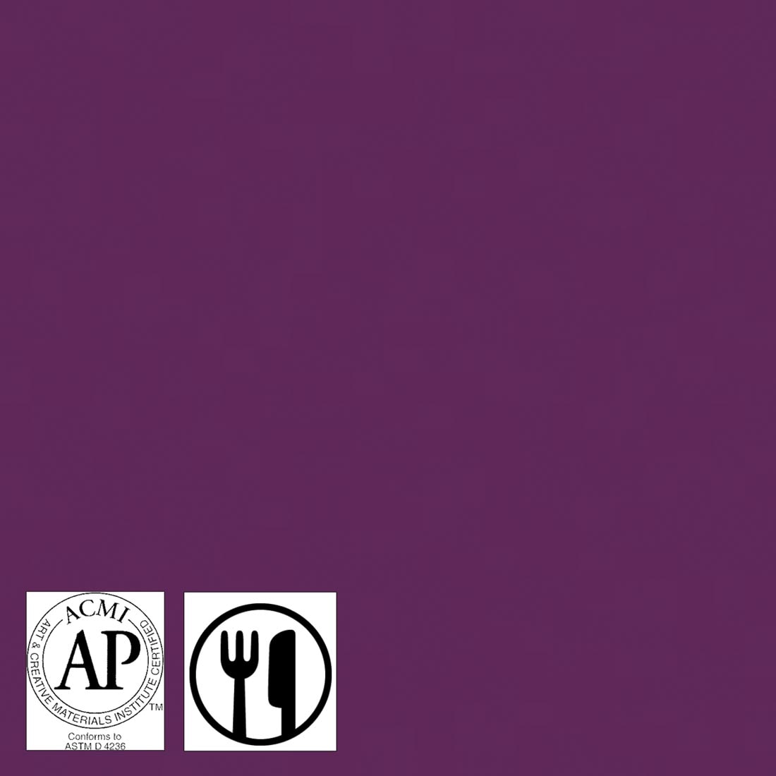 Color sample of Grapel Stroke & Coat Wonderglaze with symbols for AP Seal and food safe