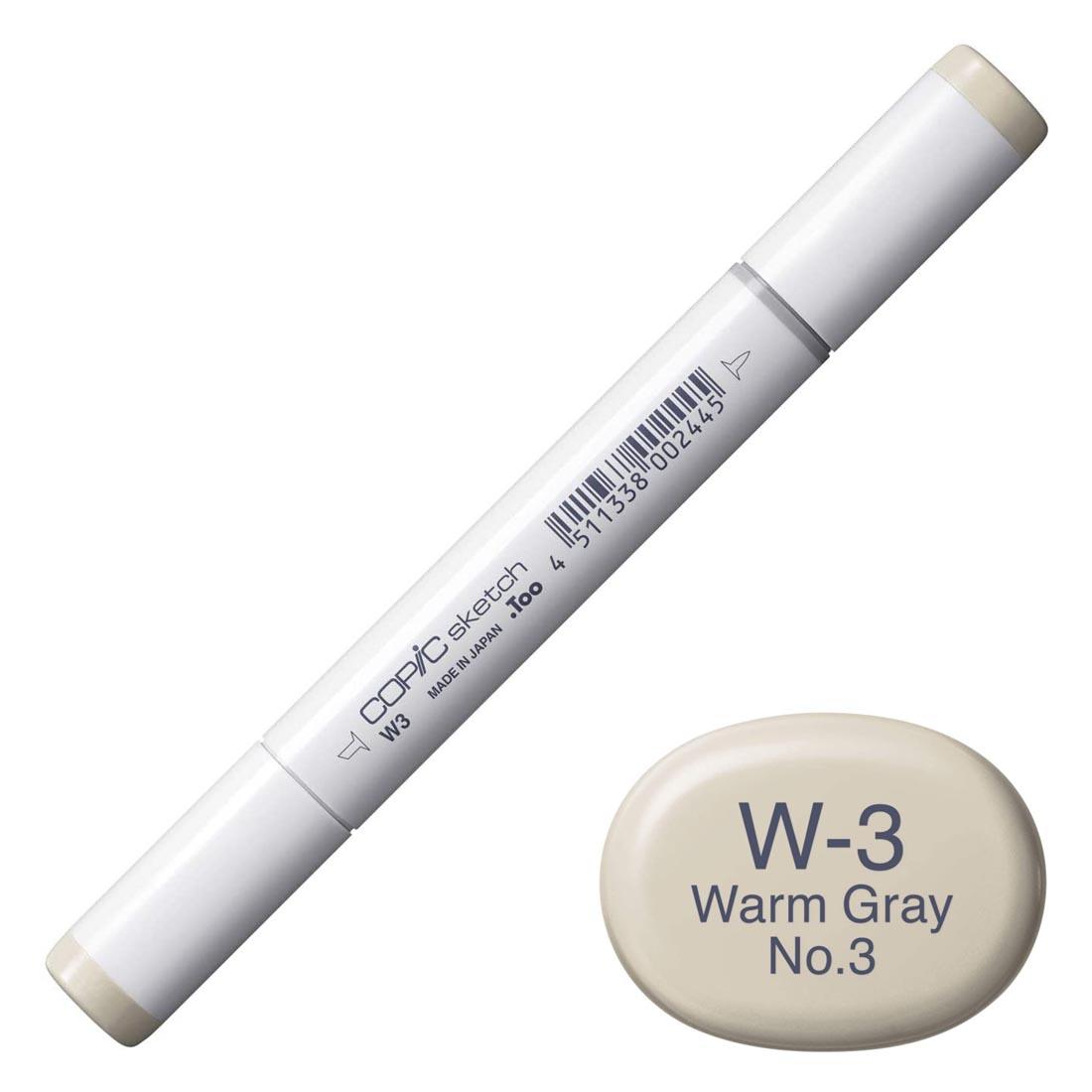 COPIC Sketch Marker with a color swatch and text of W-3 Warm Gray No.3