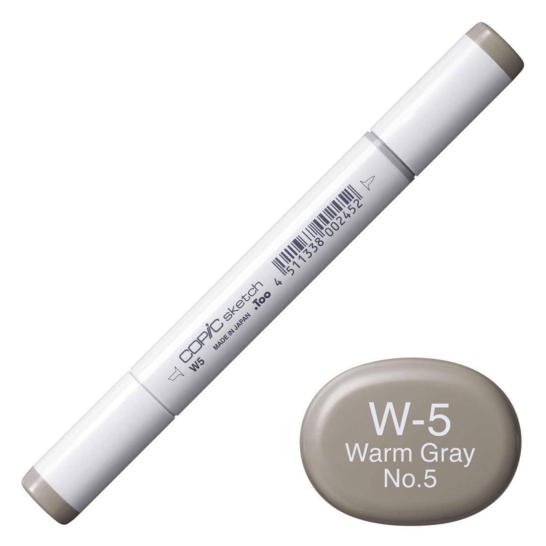 COPIC Sketch Marker with a color swatch and text of W-5 Warm Gray No.5