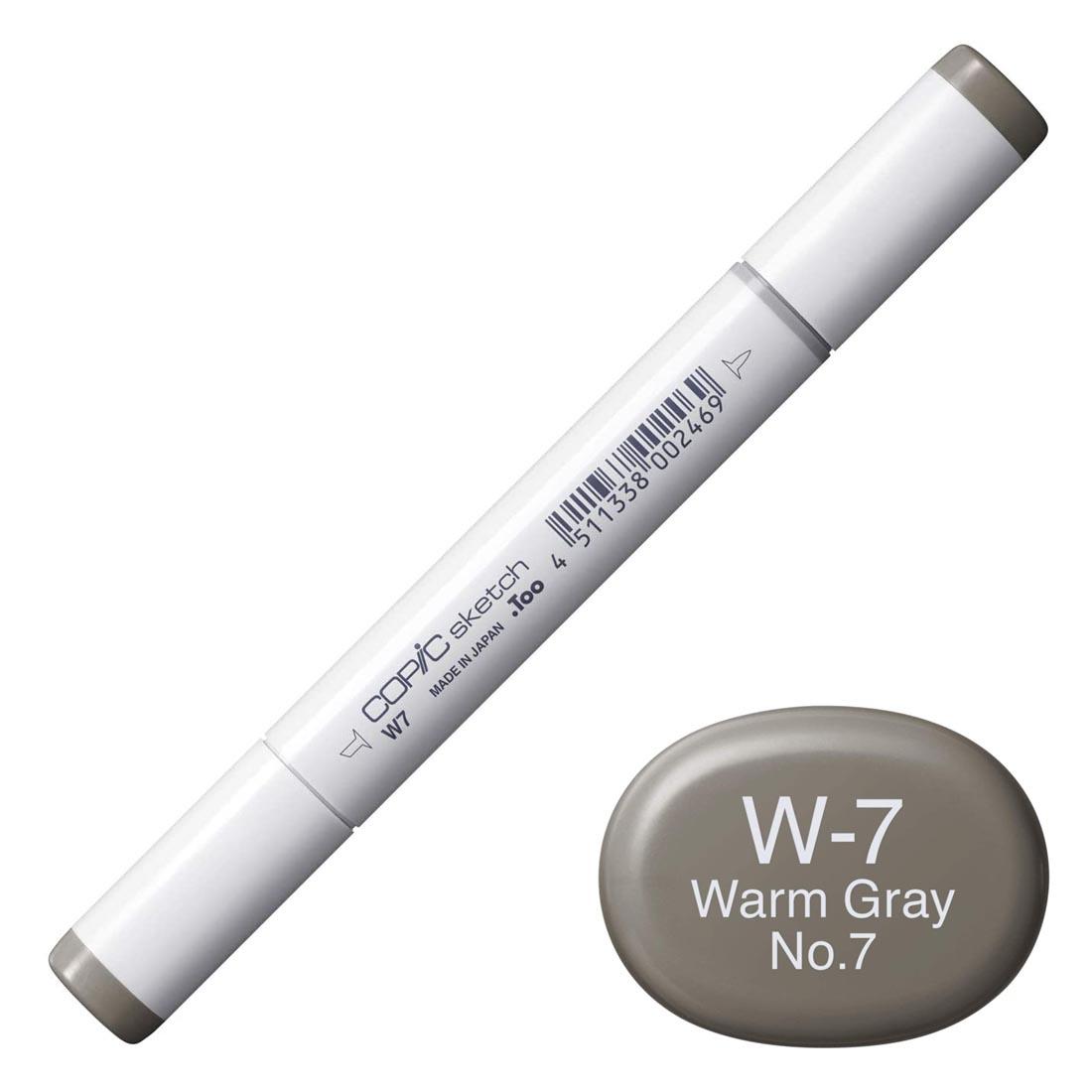 COPIC Sketch Marker with a color swatch and text of W-7 Warm Gray No.7