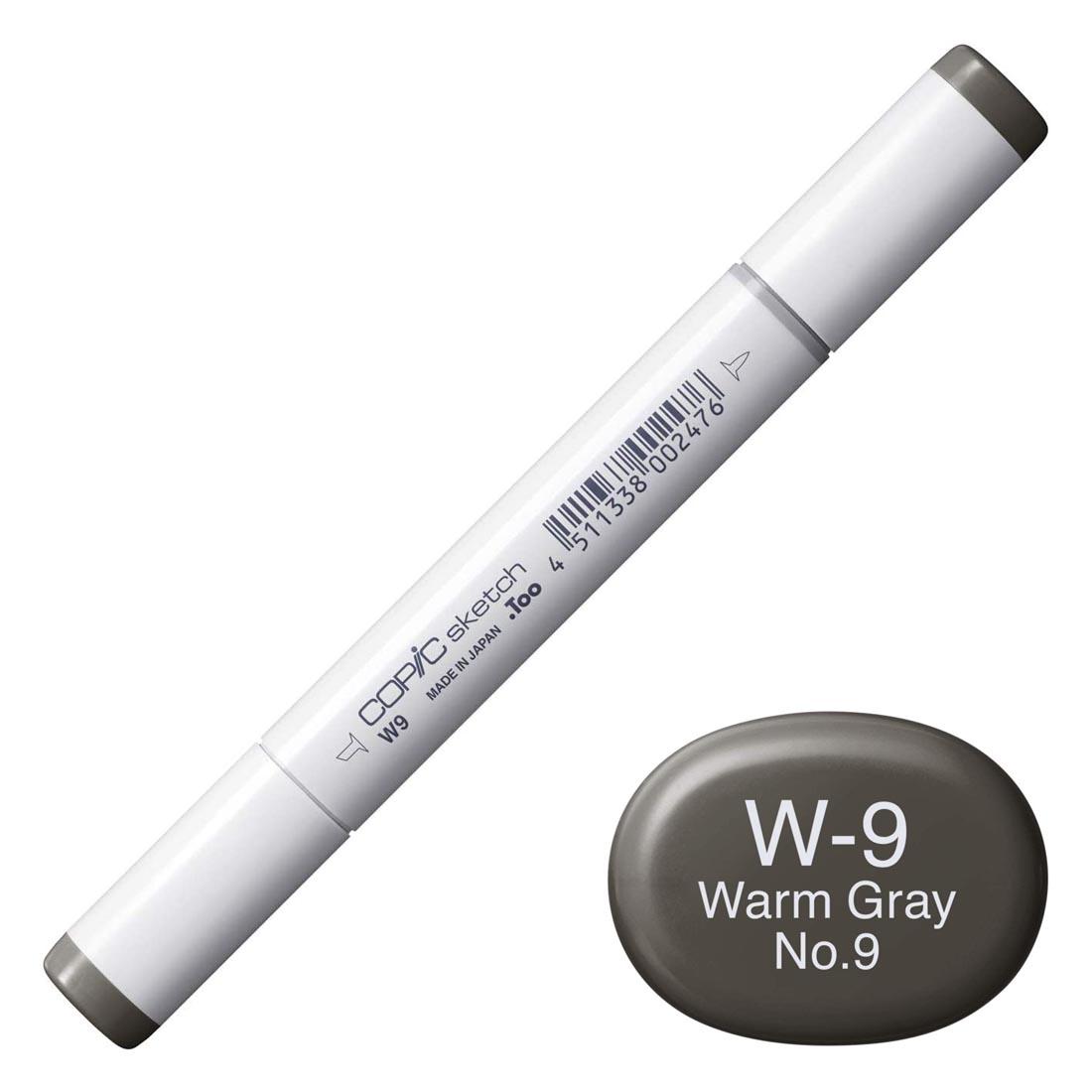 COPIC Sketch Marker with a color swatch and text of W-9 Warm Gray No.9