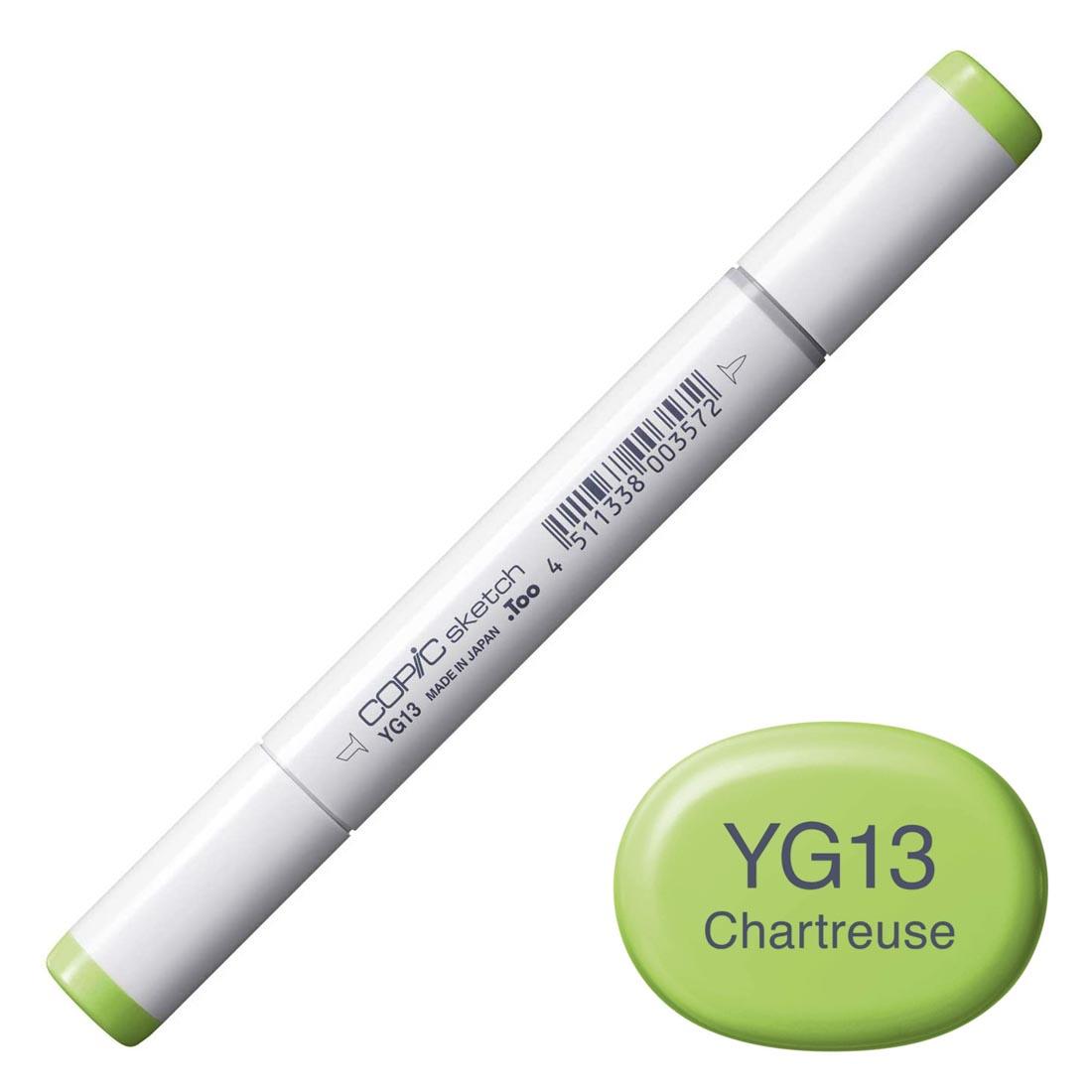 COPIC Sketch Marker with a color swatch and text of YG13 Chartreuse