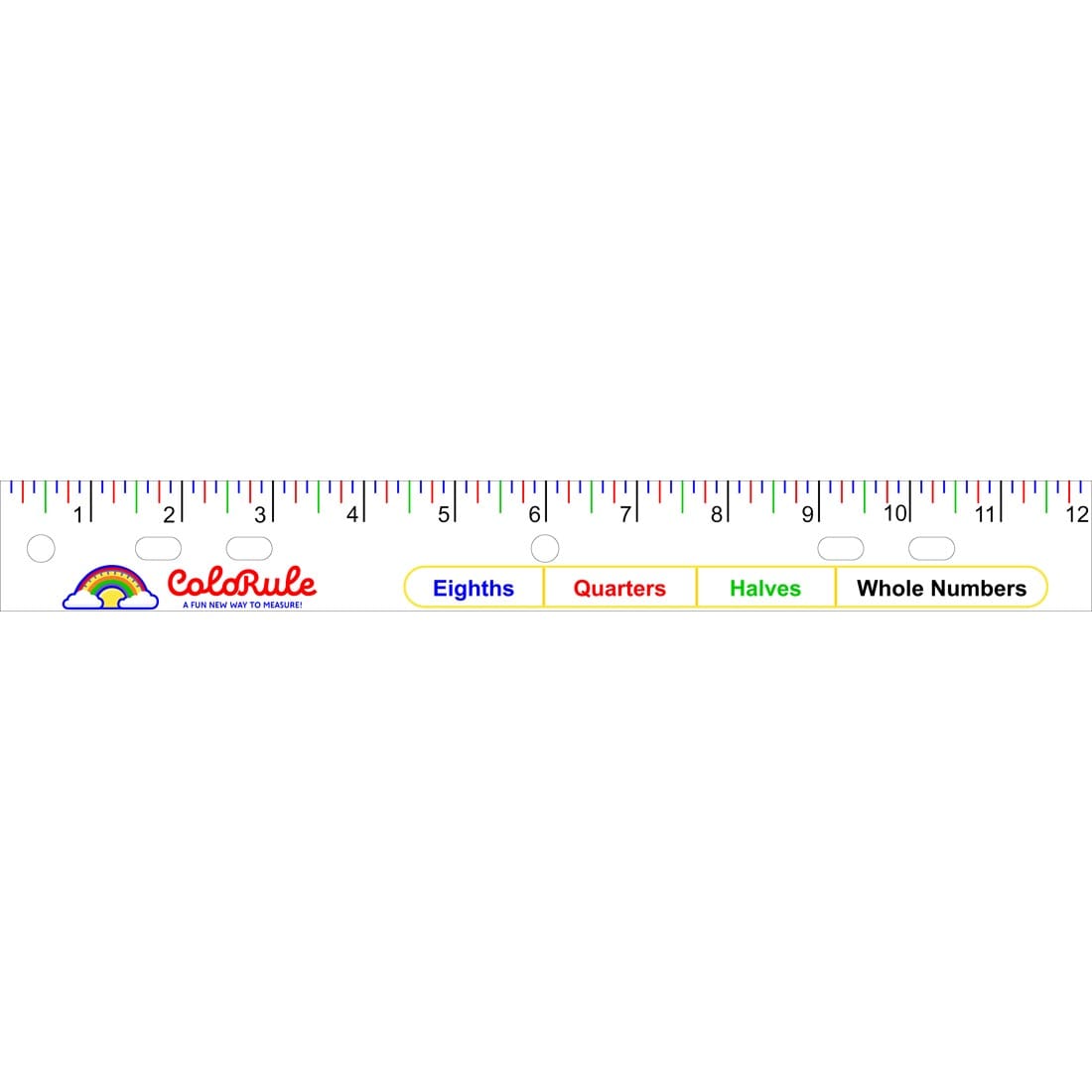 ColoRule Ruler color coded by eighths, quarters, halves and whole numbers