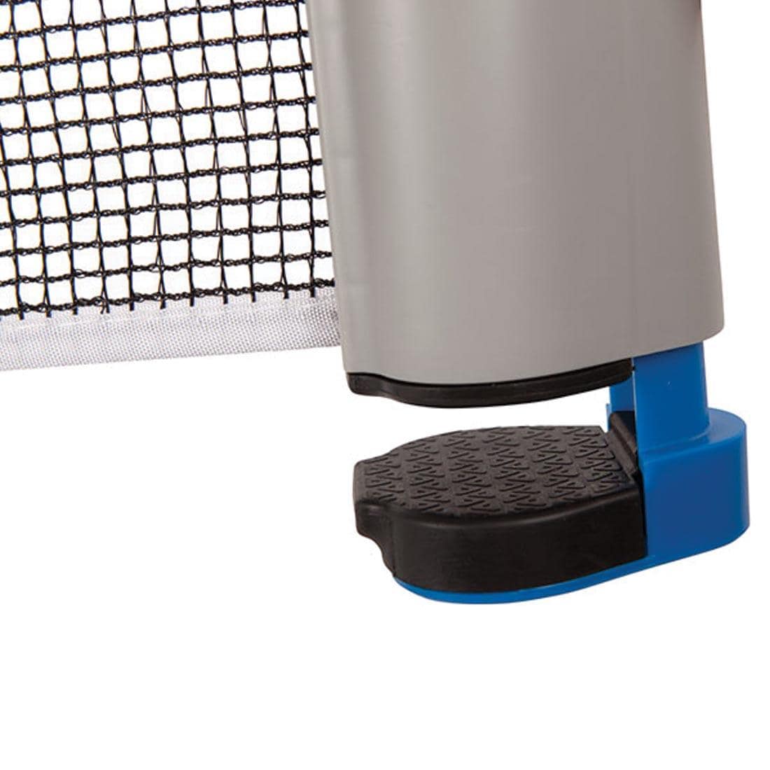closeup view of the clamp on one end of the net from Champion Sports Anywhere Table Tennis Set