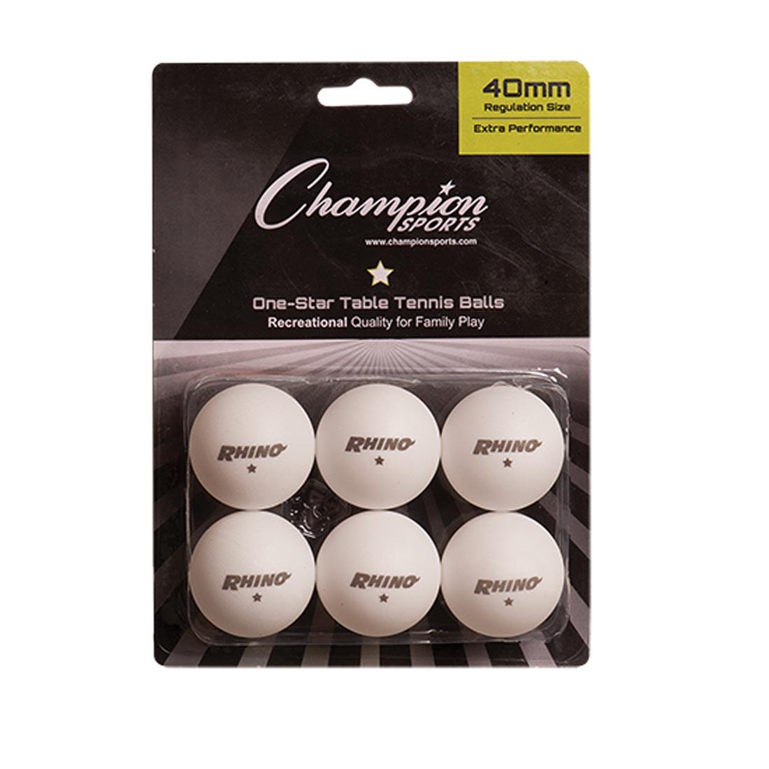 Package of 6 Champion Sports One-Star White Table Tennis Balls