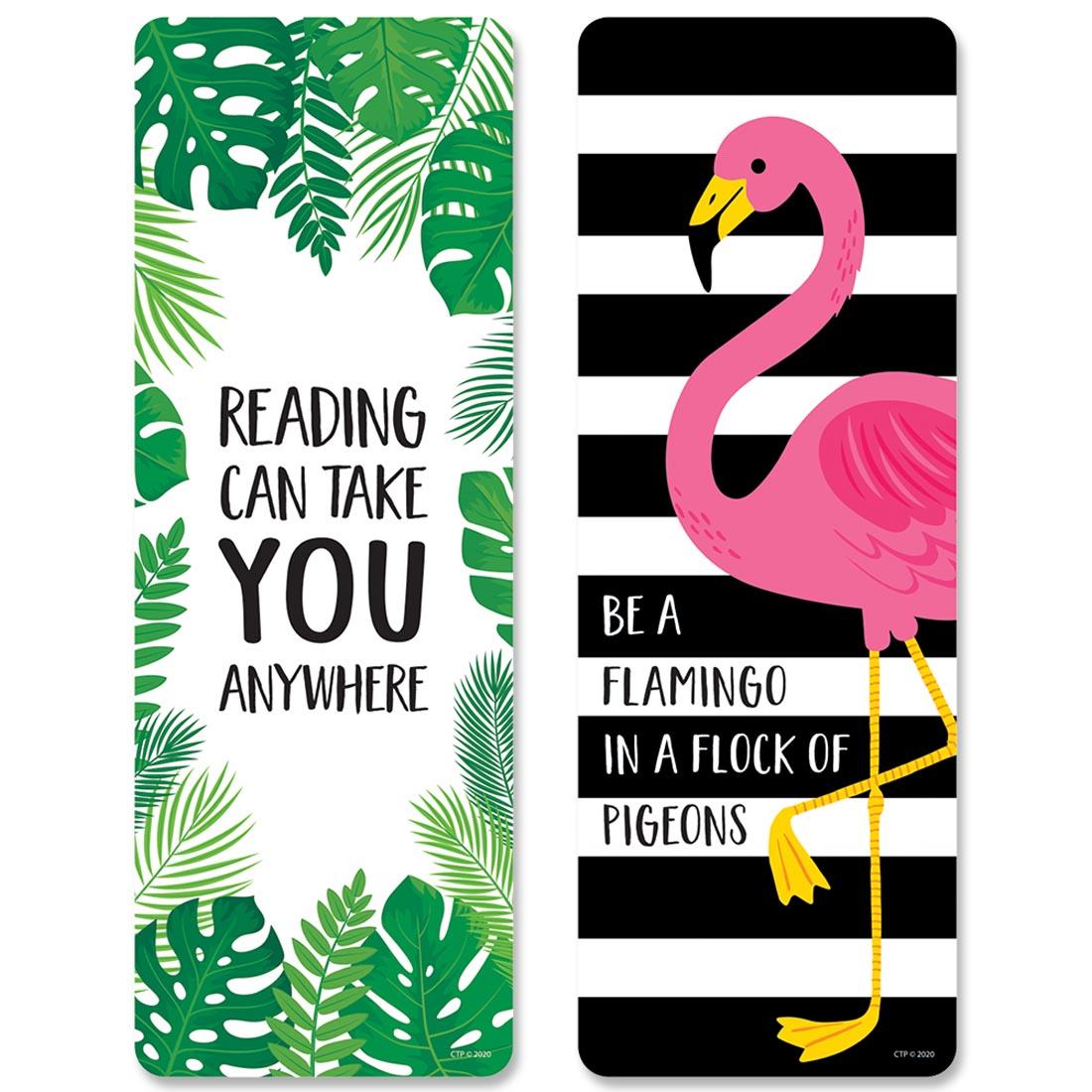 Bookmarks from the Palm Paradise collection include Reading Can Take You Anywhere; and Be A Flamingo In a Flock Of Pigeons