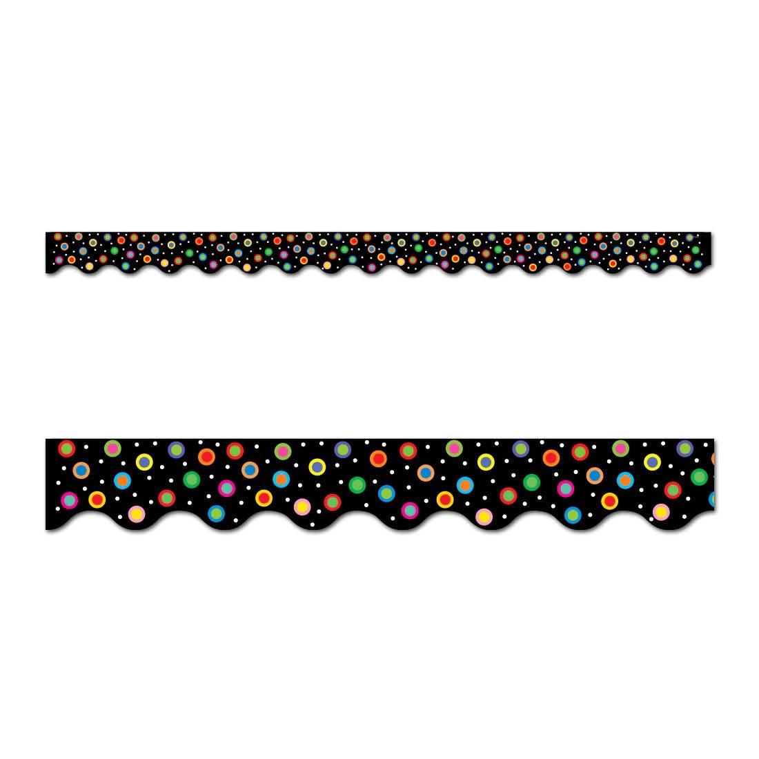 Dots On Black Wavy EZ Border has multicolored dots on a black background