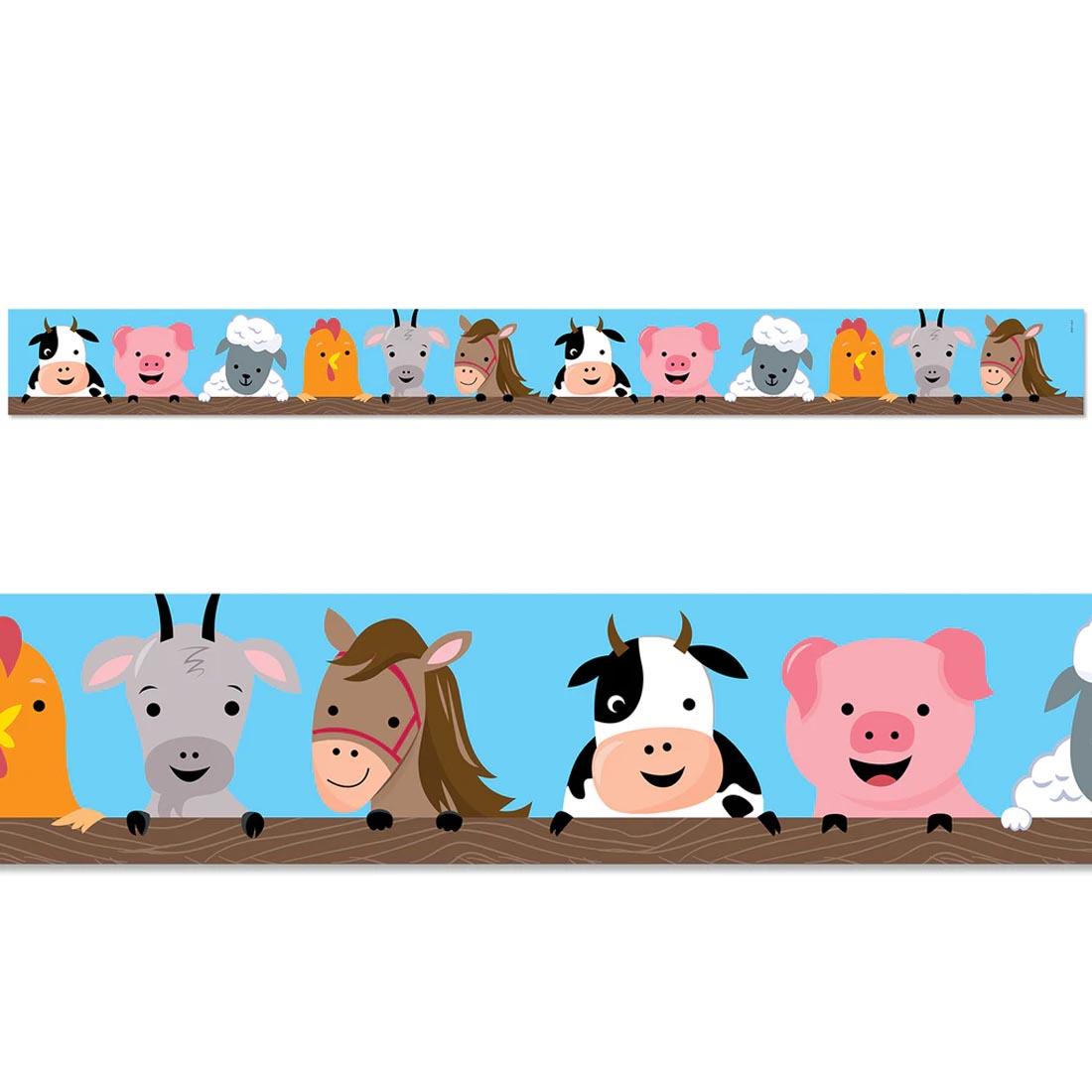 Farm Faces EZ Border By Creative Teaching Press, featuring cartoon faces of several animals peeking over a fence