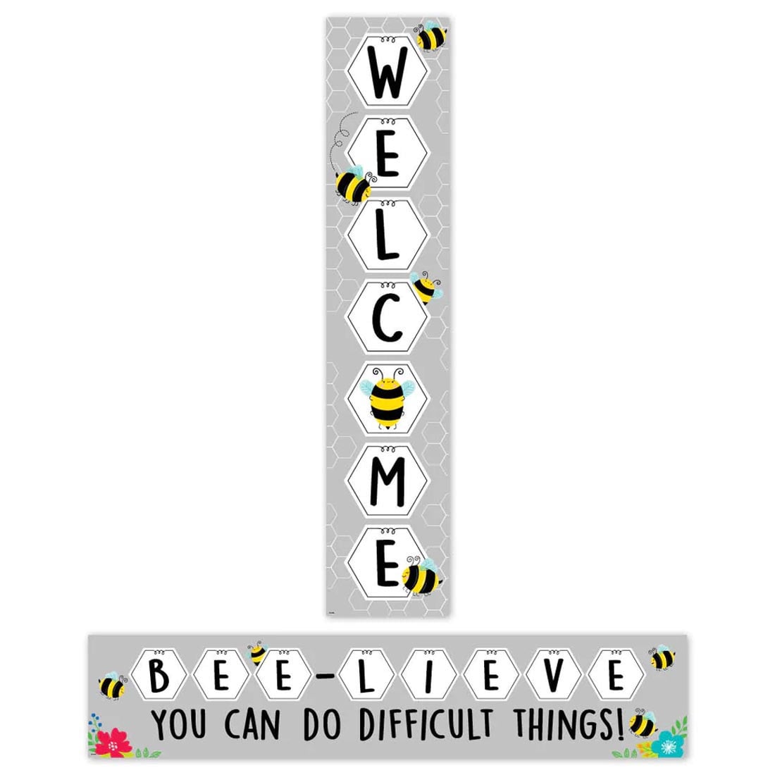 Both sides of the Busy Bees Welcome Banner By Creative Teaching Press