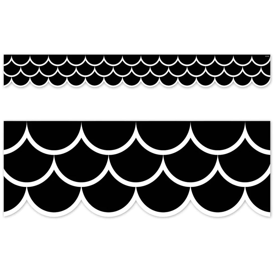 a full strip plus a close-up of Core Decor Black Scallops EZ Border By Creative Teaching Press