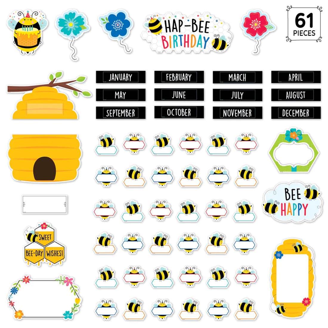 Pieces from the Busy Bees Birthday Bees Mini Bulletin Board Set By Creative Teaching Press