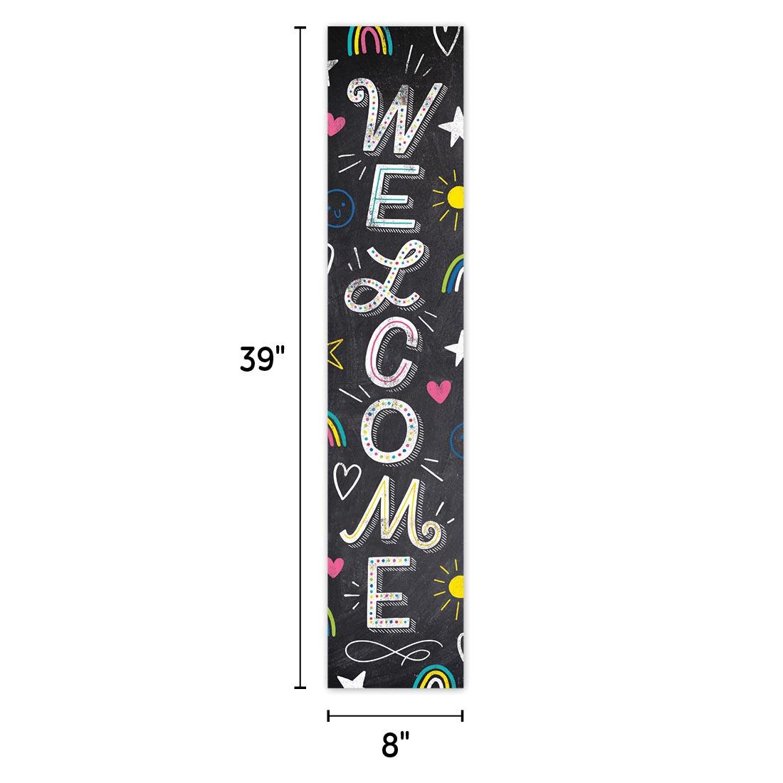 vertical side of the Welcome Banner from the Chalk It Up! Collection By Creative Teaching Press labeled with dimensions