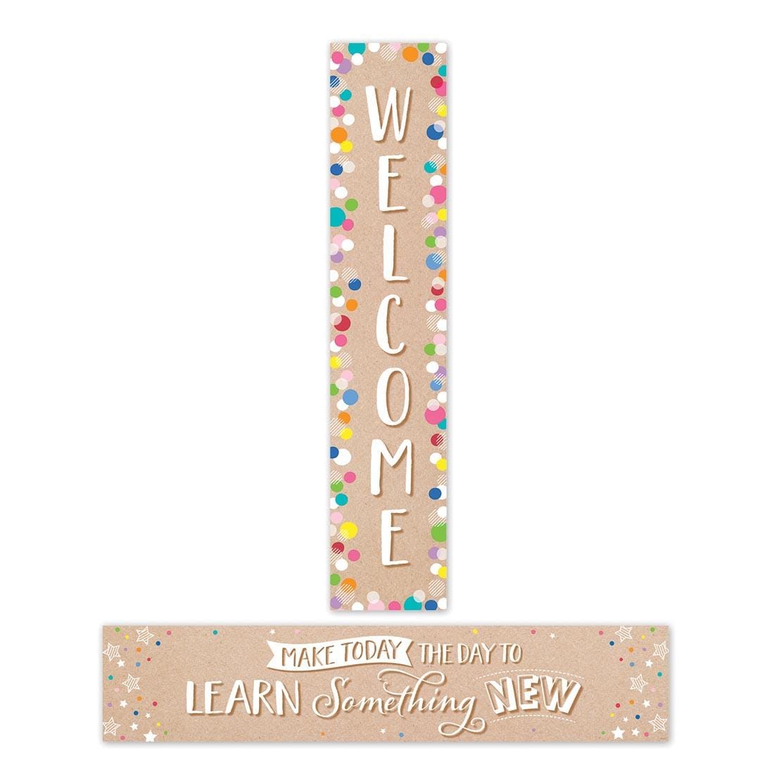 Both sides of the Welcome Banner from the Krafty Pop Collection By Creative Teaching Press