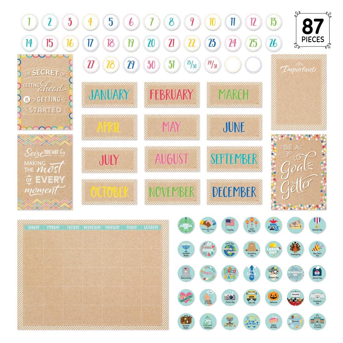 Calendar Bulletin Board Set from the Krafty Pop Collection By Creative Teaching Press with the text 87 Pieces