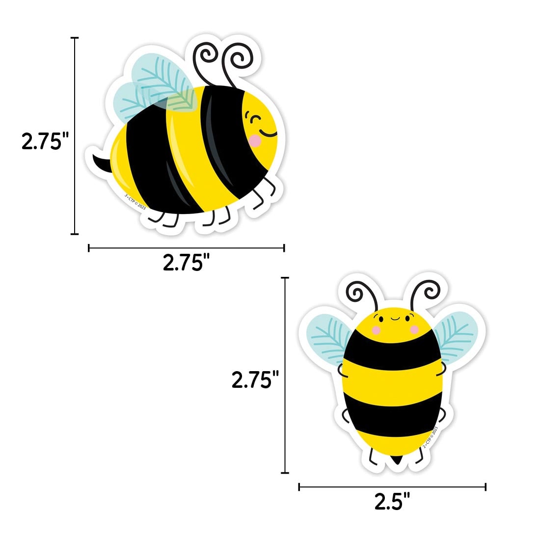 Two Designer Cut-Outs from the Busy Bees Collection By Creative Teaching Press labeled with their dimensions