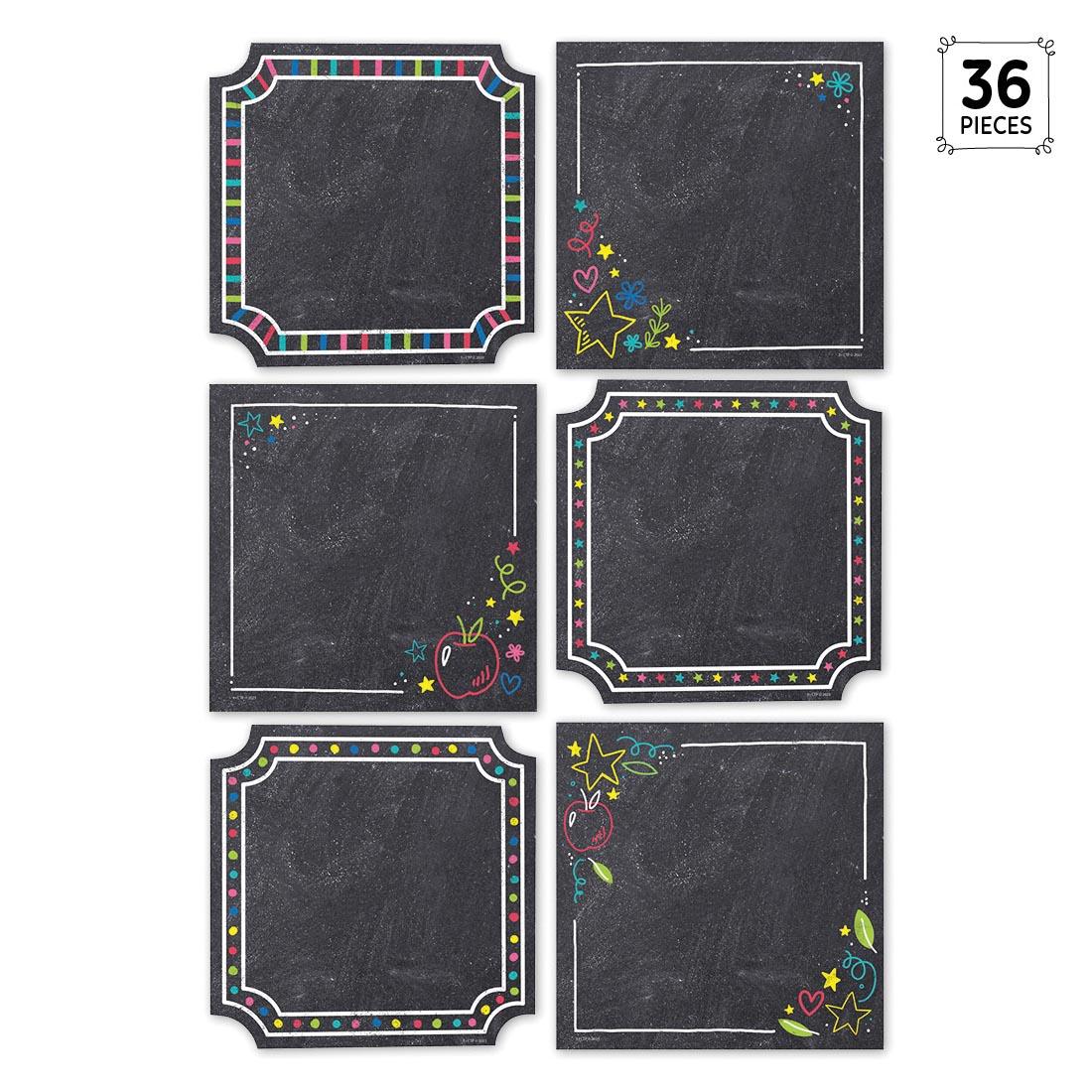 Colorful Chalk Cards 6" Designer Cut-Outs from the Chalk It Up! Collection By Creative Teaching Press with the text 36 Pieces