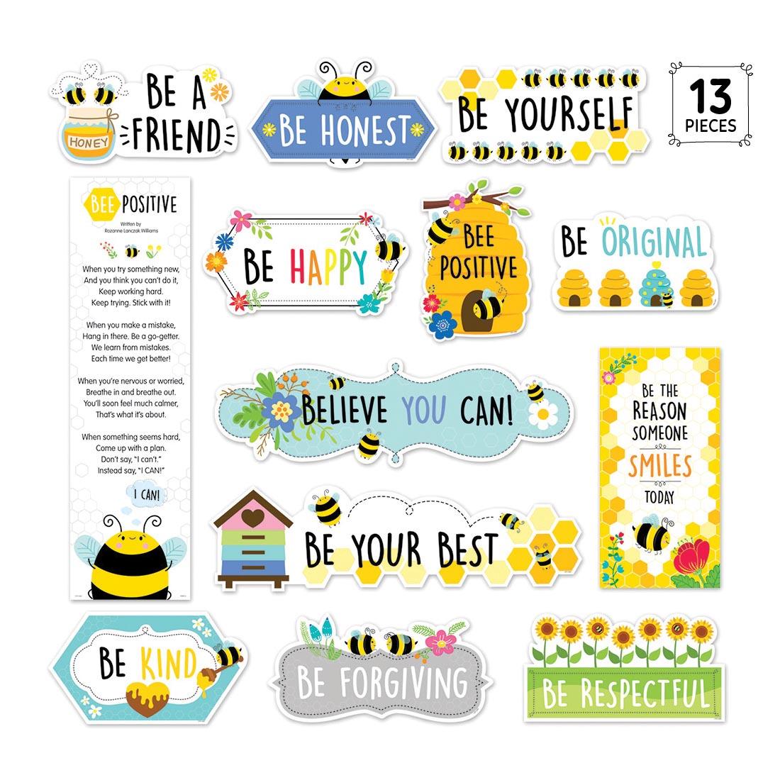 Bee Positive Mini Bulletin Board Set from the Busy Bees Collection By Creative Teaching Press with the label 13 pieces