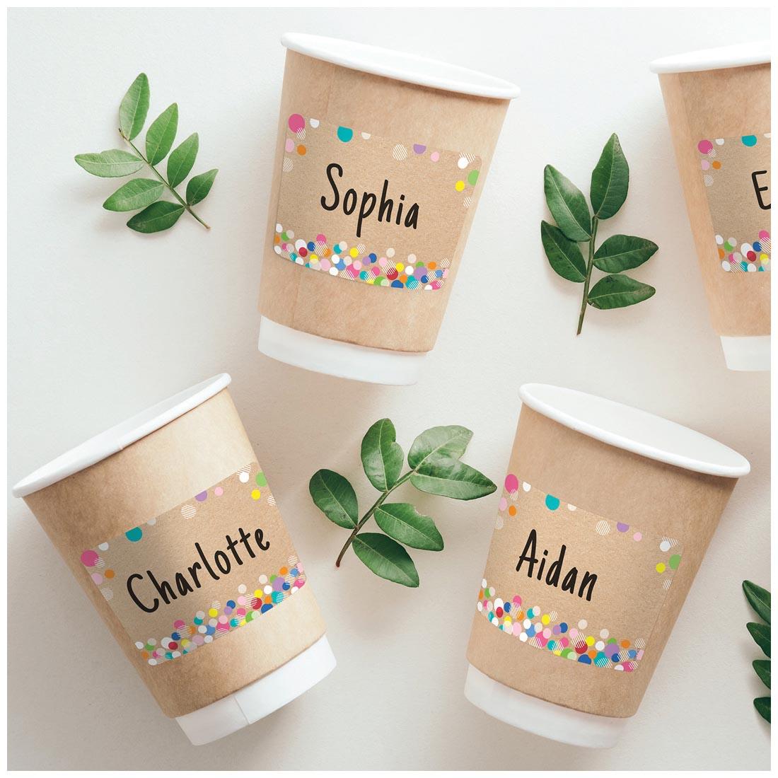 coffee cups with Colorful Kraft Bubbles Labels from the Krafty Pop Collection By Creative Teaching Press