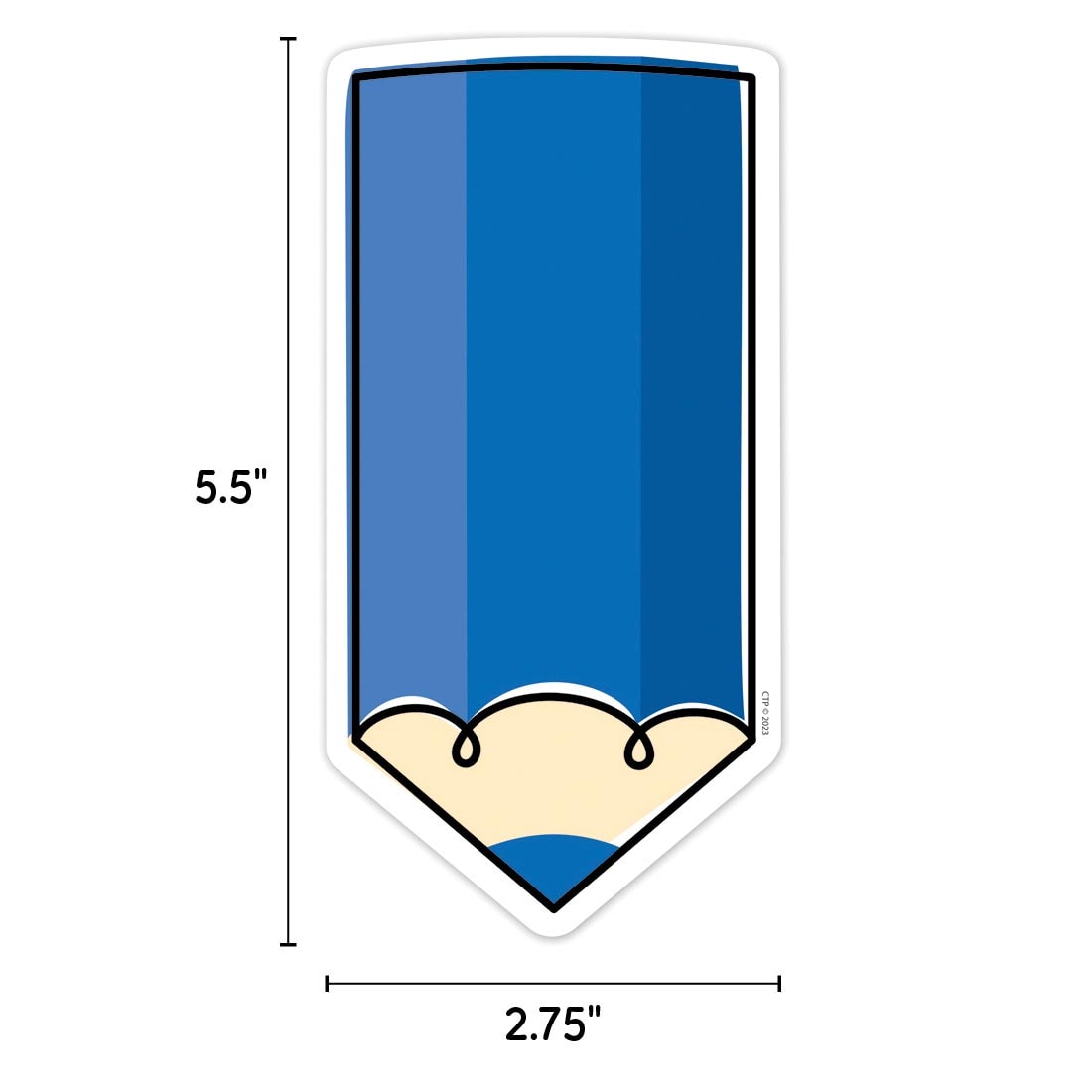 A Colorful Doodle Pencil 6" Designer Cut-Out from the Core Decor Collection By Creative Teaching Press labeled with the measurements 5.5" and 2.75"