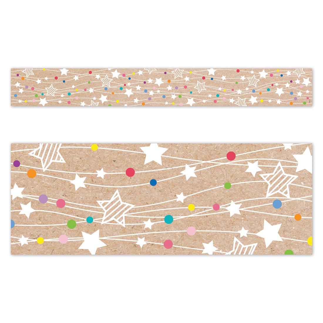Full strip plus closeup of Colorful Kraft Stars On Strings EZ Border from the Krafty Pop Collection By Creative Teaching Press