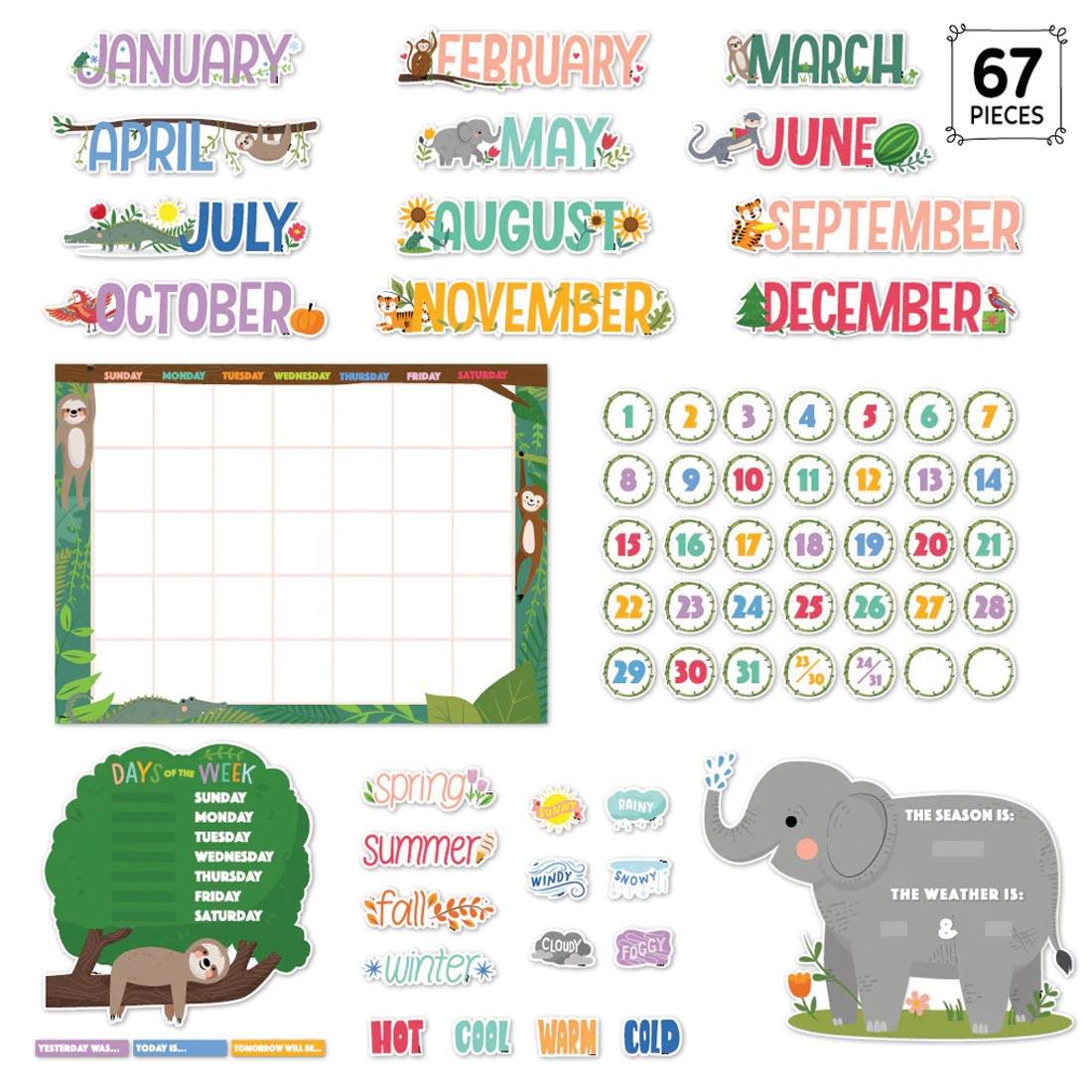 Calendar Bulletin Board Set from the Jungle Friends collection by Creative Teaching Press with the text 67 PIECES