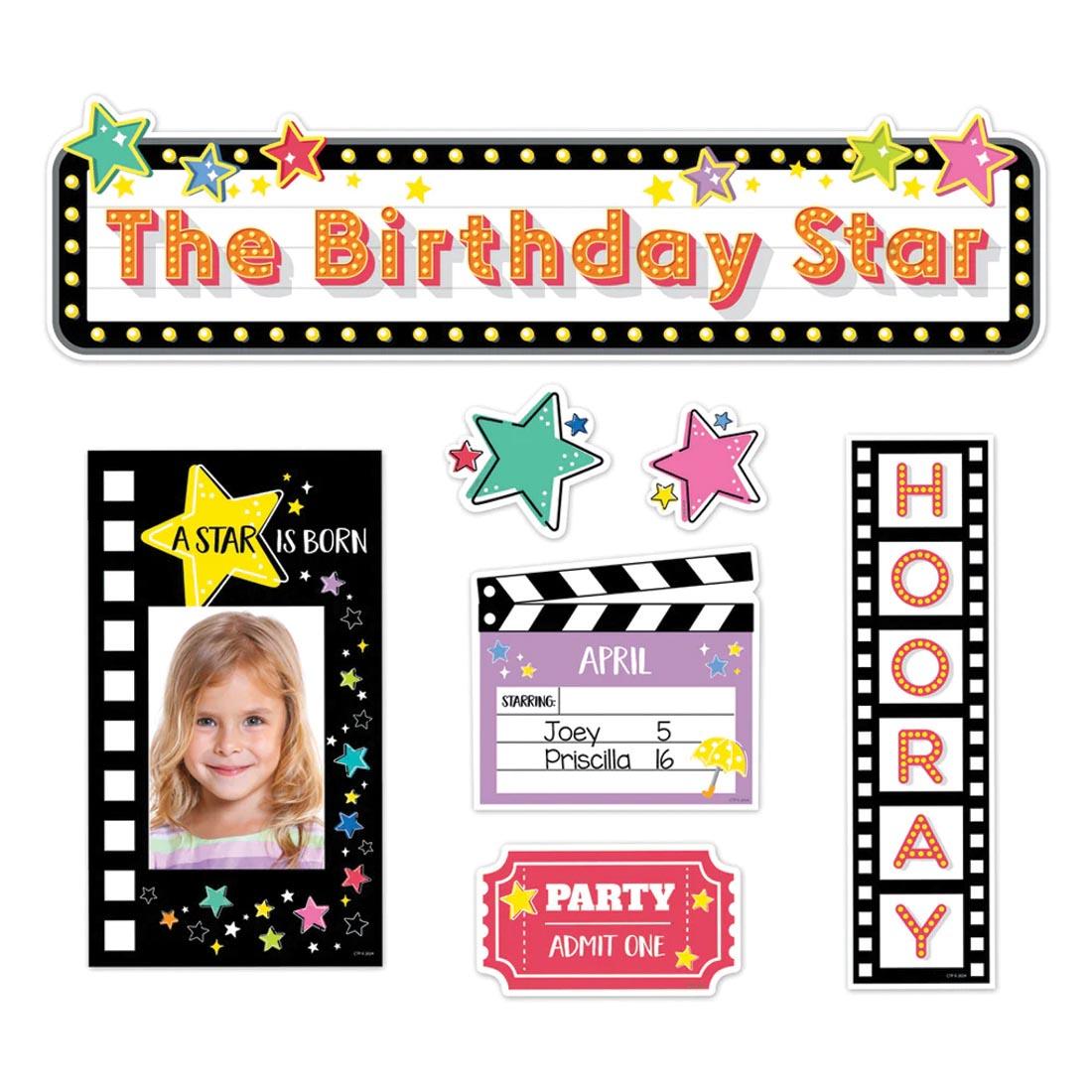 Happy Birthday Mini Bulletin Board Set from the Star Bright collection by Creative Teaching Press in use with child's picture and names