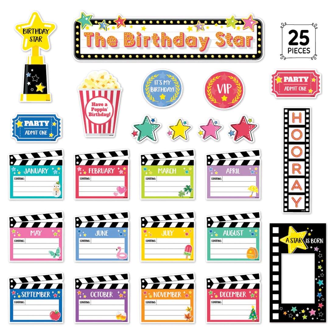 Happy Birthday Mini Bulletin Board Set from the Star Bright collection by Creative Teaching Press with the text 25 PIECES