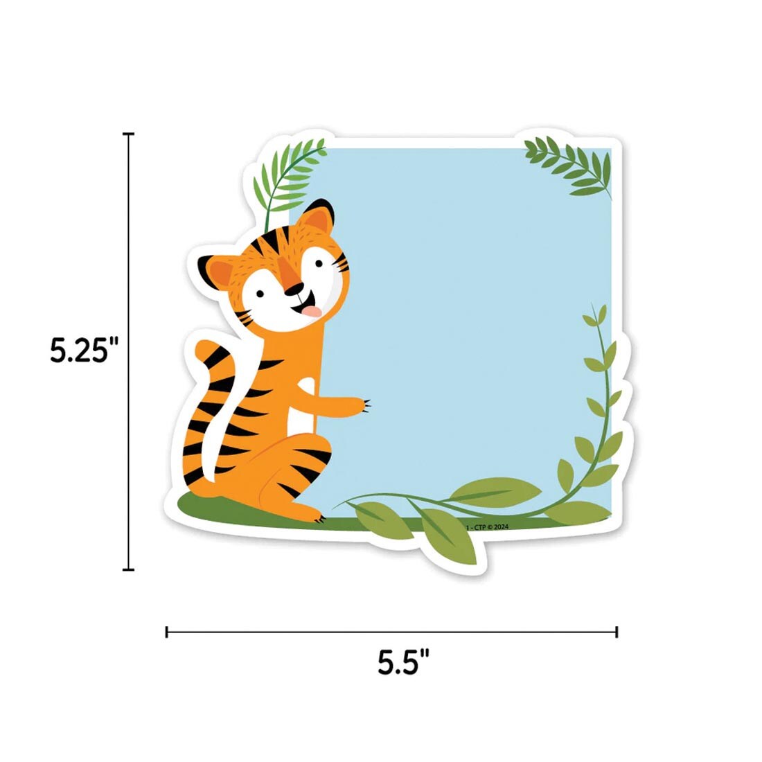 Tiger Designer Cut-Out from the Jungle Friends collection by Creative Teaching Press labeled with the measurements 5.25" x 5.5"