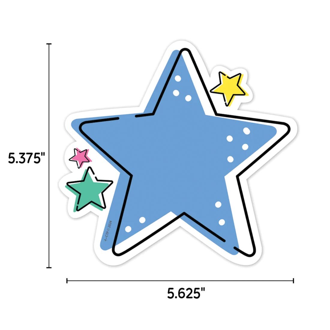 A Star Designer Cut-Out from the Star Bright collection by Creative Teaching Press labeled with the measurements 5.375" x 5.625"