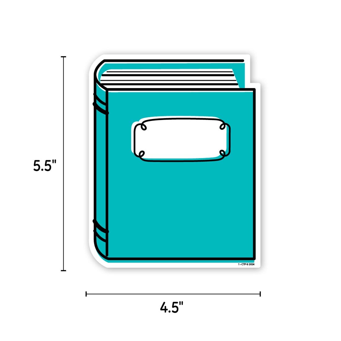 Doodle Book Designer Cut-Out from the Core Decor collection by Creative Teaching Press labeled with measurements 5.5" and 4.5"