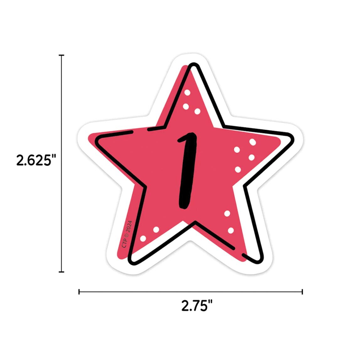 1 Calendar Day from the Star Bright collection by Creative Teaching Press labeled with measurements 2.625" x 2.75"