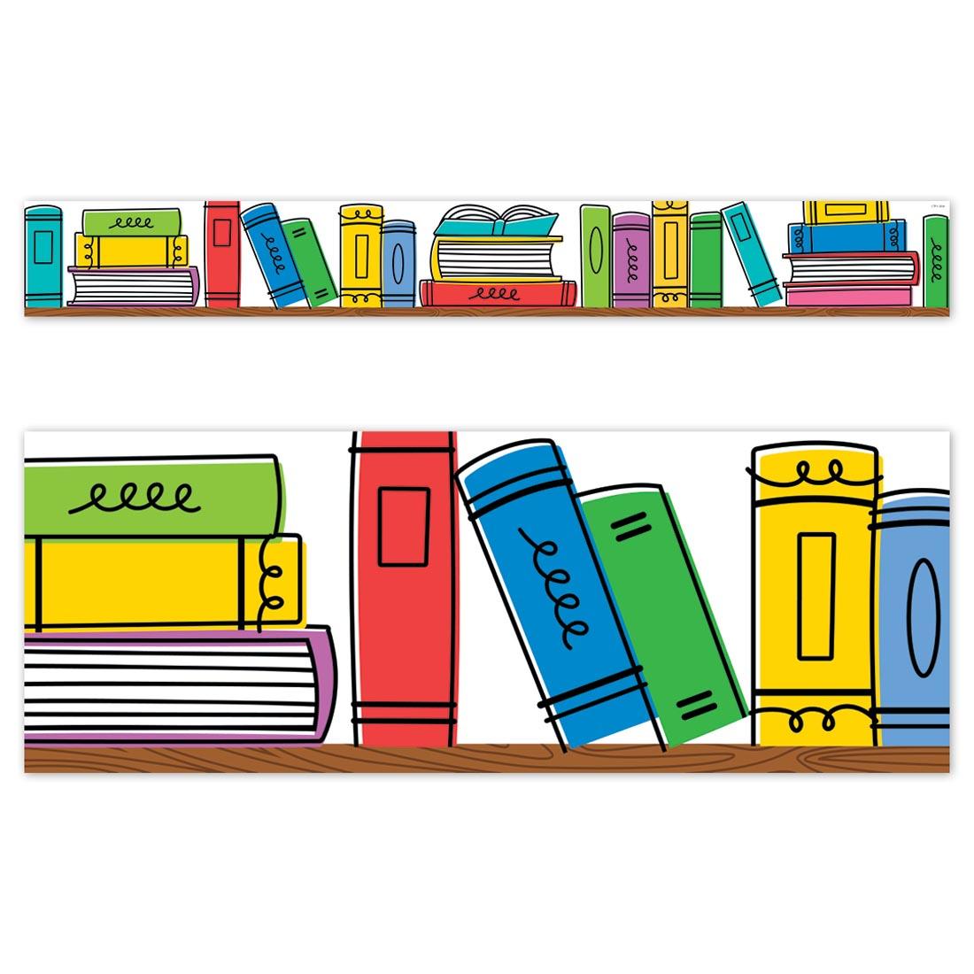 full strip plus a closeup of Doodle Bookshelf EZ Border from the Core Decor collection by Creative Teaching Press