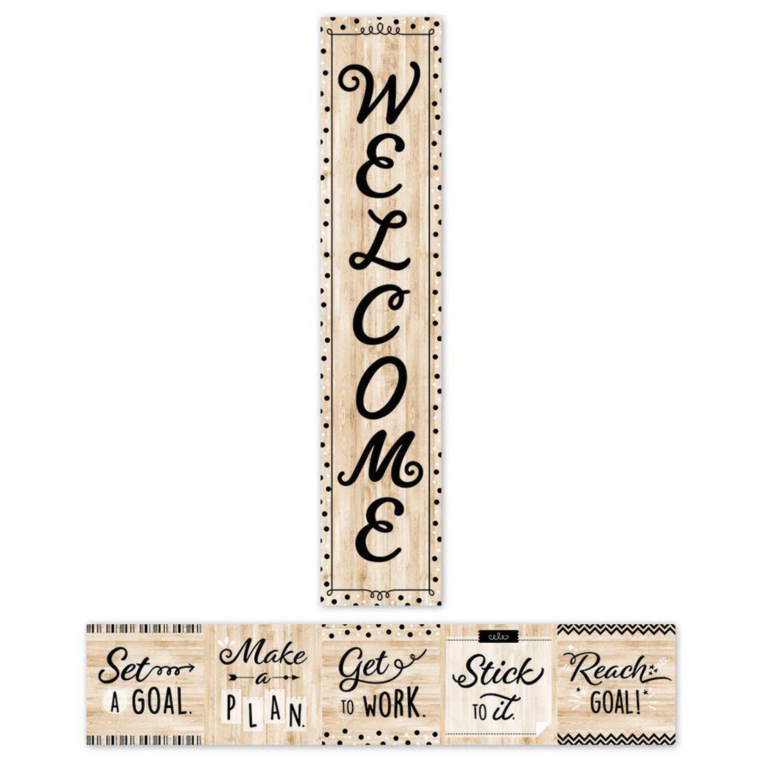 both sides of the Welcome Banner from the Core Decor collection by Creative Teaching Press
